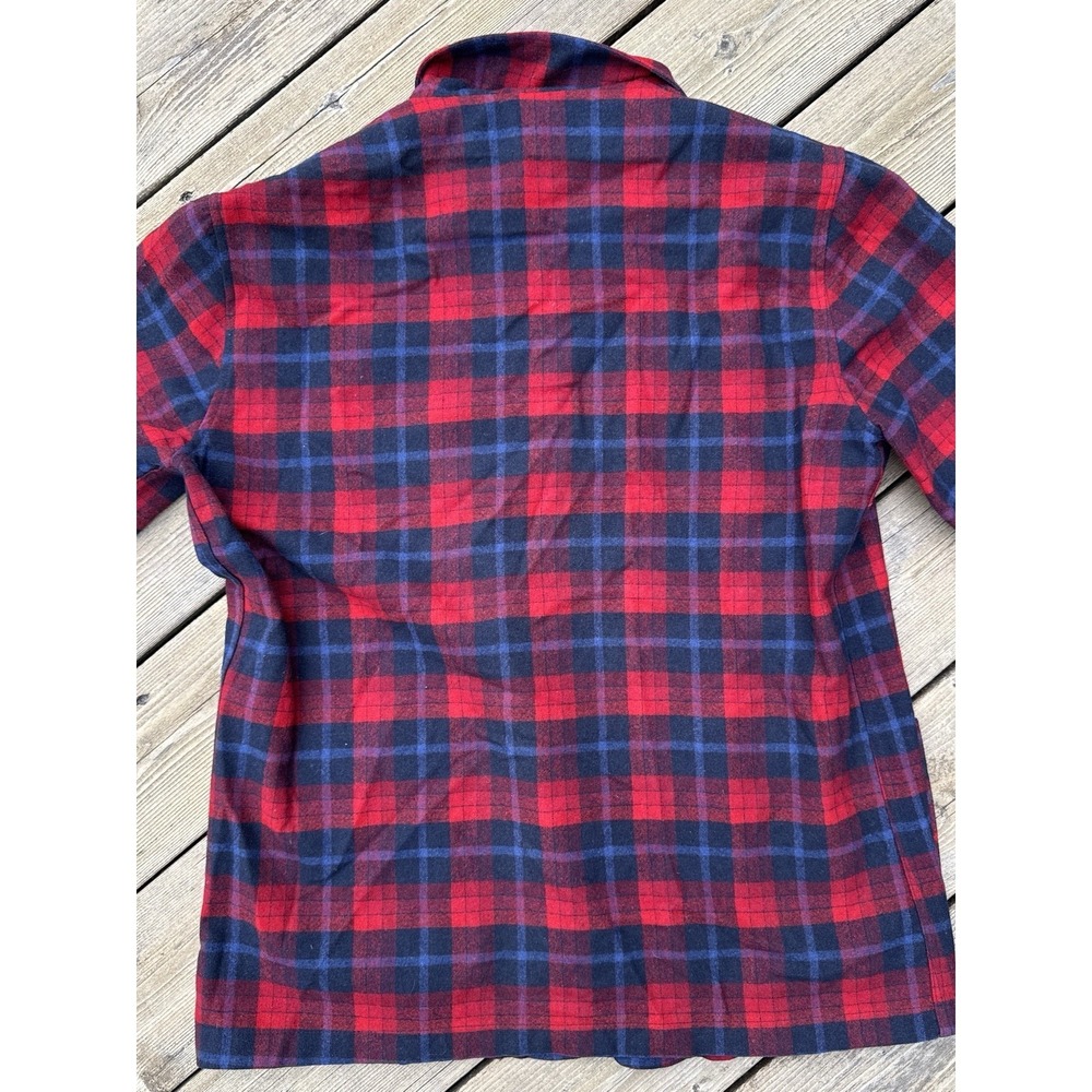 Vintage Pendleton Wool Plaid Jacket Red Black Tartan Large USA 60s 70s - Picture 7 of 11